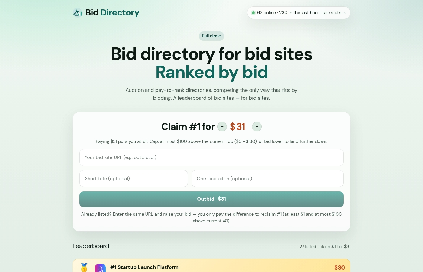 Screenshot of Bid Directory — for bid sites, ranked by bid