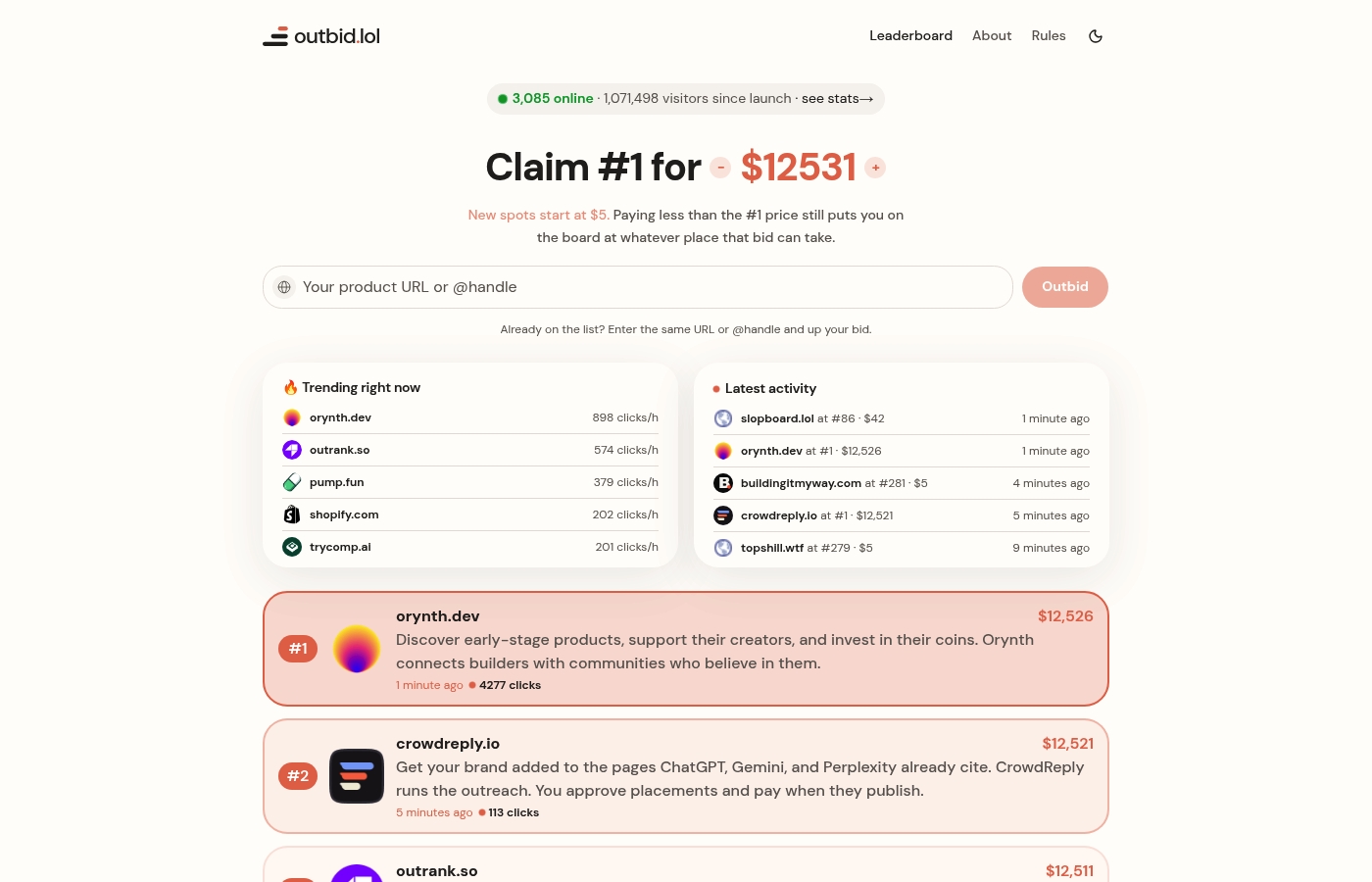 Screenshot of outbid.lol